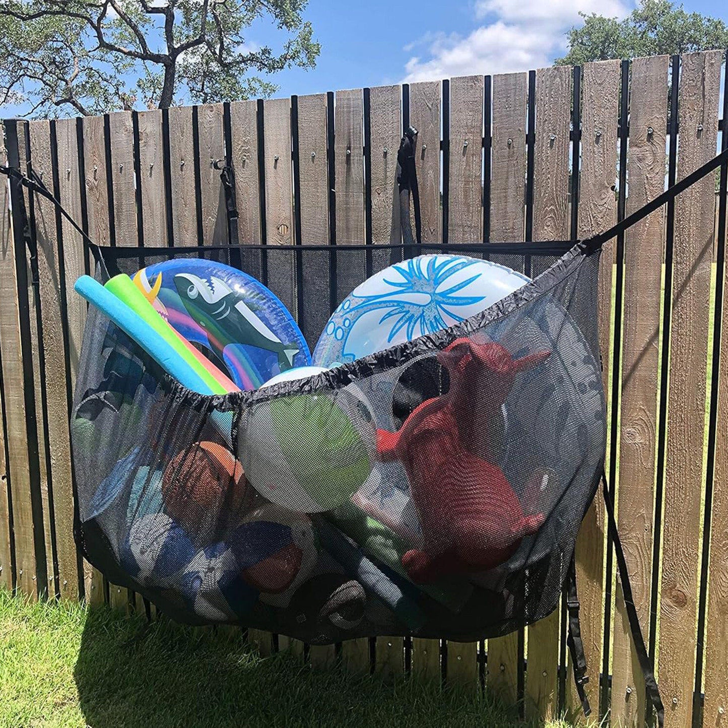 145x145CM Heavy Duty Pool Toy Storage Net Bag Adjustable Organizer
