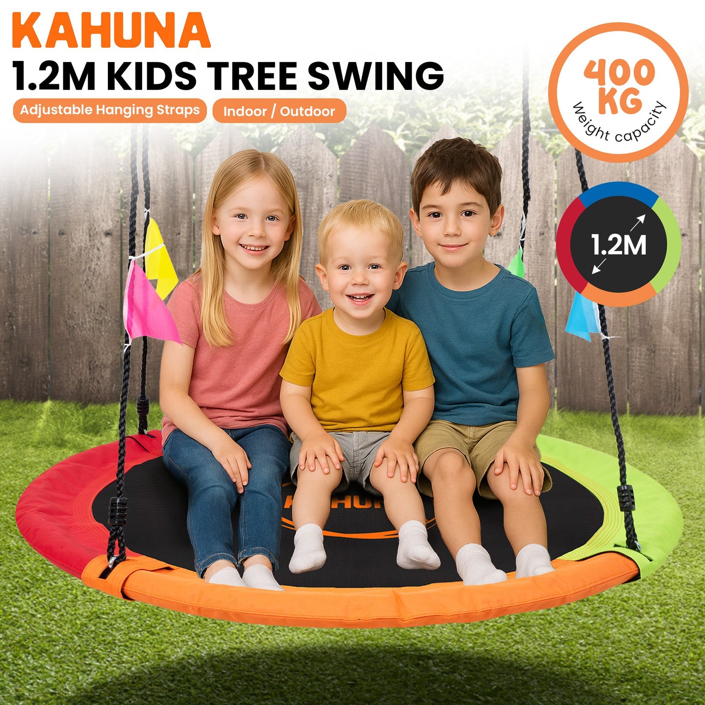 Kahuna Kids 1.2m Tree Saucer Swing Set Round 400kg With Straps Capacity Outdoor