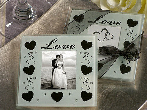 10 Pack Wedding Coasters Glass Square Photo Frame Bomboniere Favour 9x9cm - 2 Frames per Pack