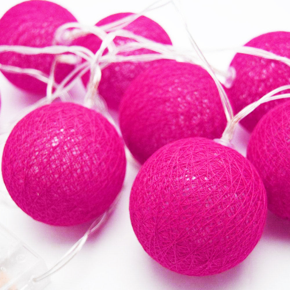 20 Ball HOT Pink 3m String Light Battery Box 5cm Cotton Ball Christmas Birthday Bbay Girl Special Occasion Decoration