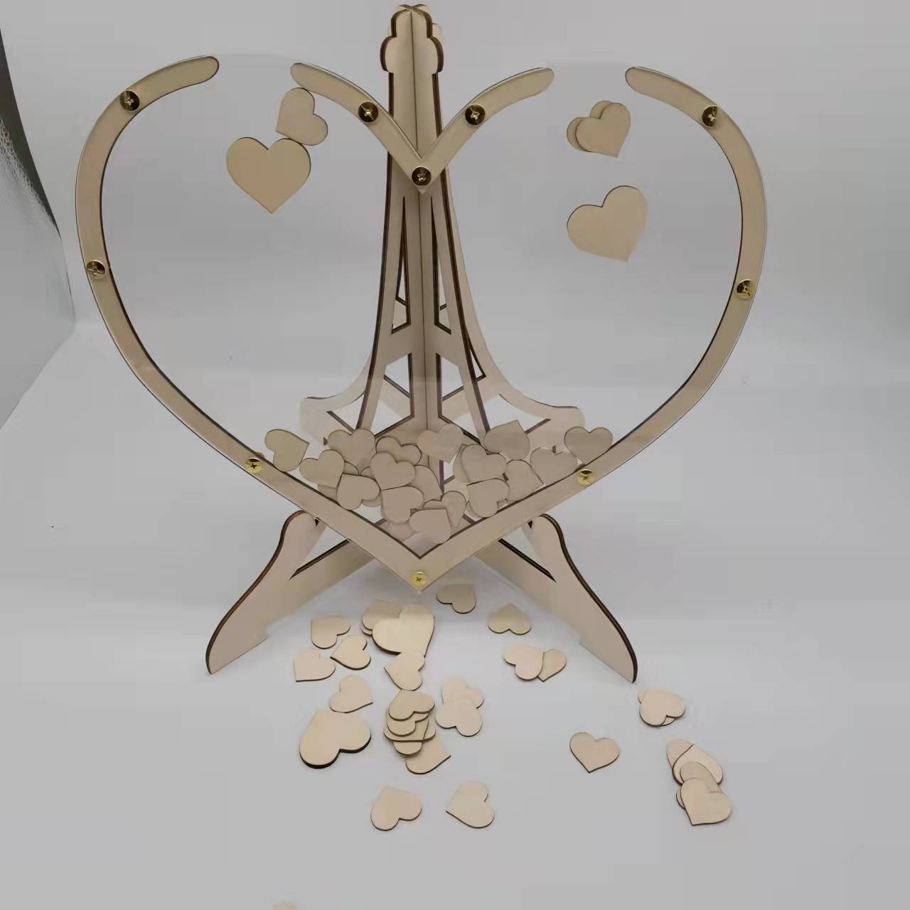 Rustic Wooden Heart Drop Box Guest Book - Eiffel Tower Frame for Wedding Signatures