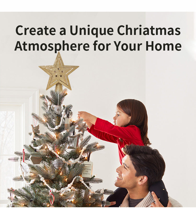 Gold Sparkling LED Christmas Tree Top Star with Projection - Glittery Gold Holiday Decor