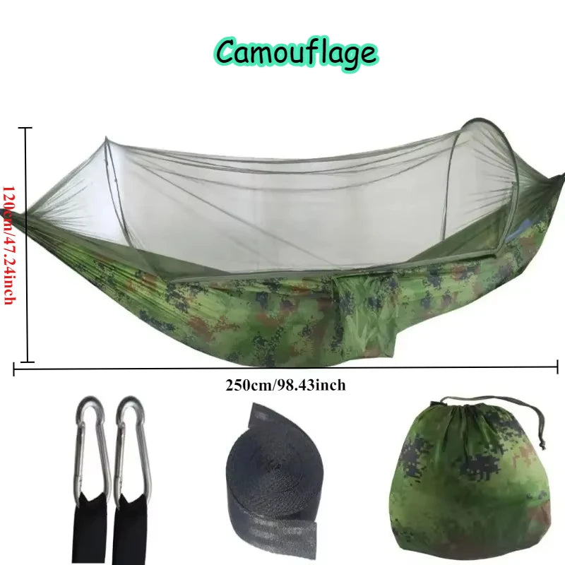 Outdoor Camping Hammock High Strength Parachute Fabric With Mosquito Net Lightweight Hanging Hammocks Hanging Bed Net 250x120cm