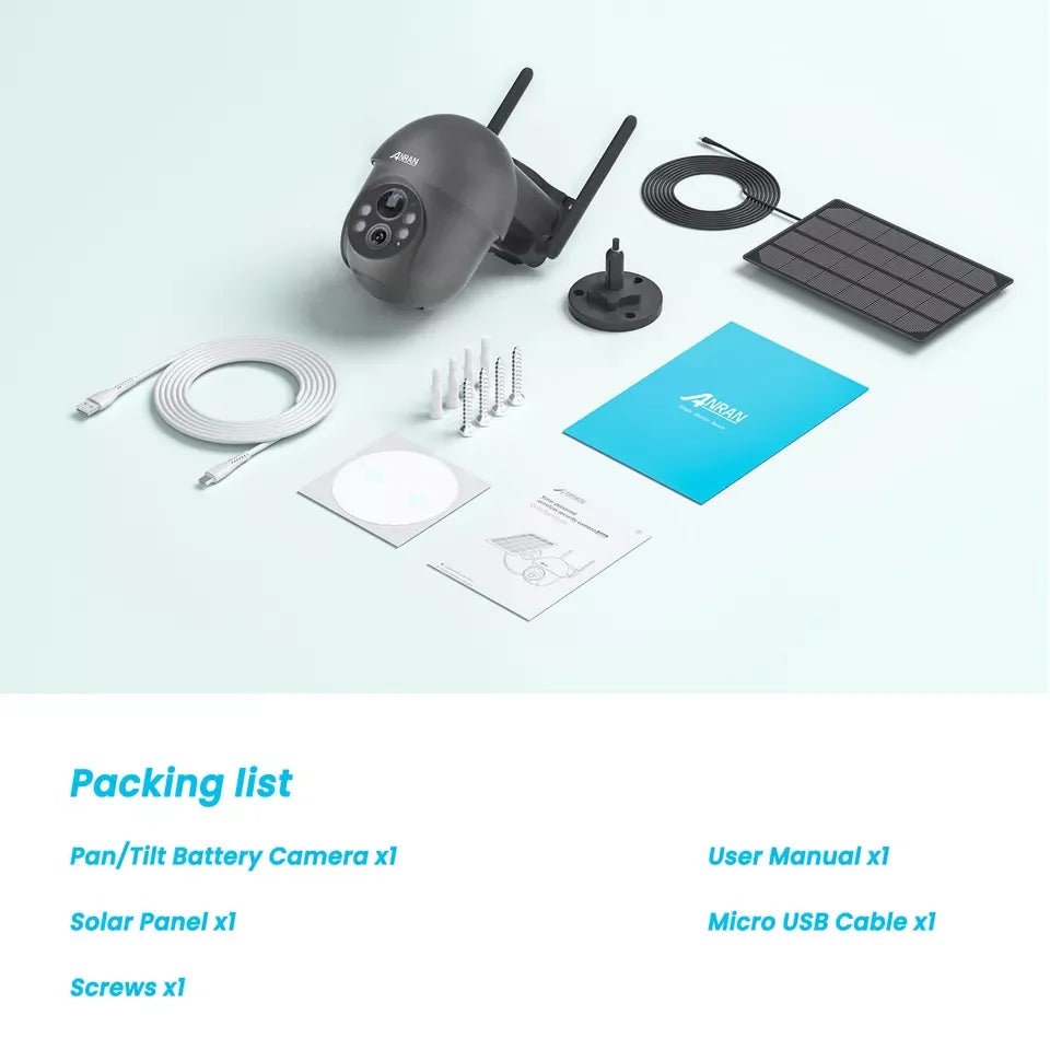 ANRAN Outdoor 2K Battery Powered 3MP Wireless Color Night Vision PIR Video Home PTZ CCTV Solar Wifi Camera Security