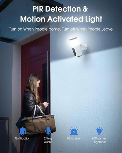 ANRAN 2K Solar Security Camera,Wireless WiFi Floodlight Camera Outdoor,Color Night Vision,Motion Detection,Spotlight Siren Alarm