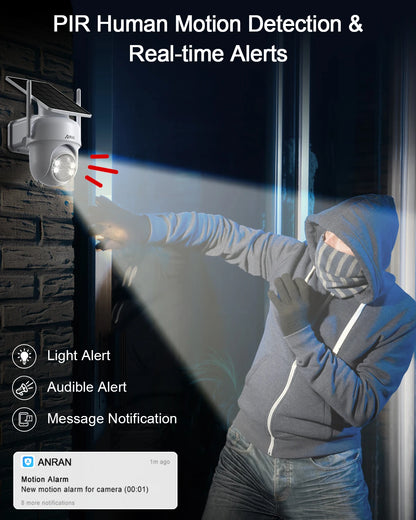 ANRAN 5MP 3K FHD 100% Wireless Support Alexa Color Night Vision Spotlight Outdoor Solar Wifi CCTV Camera