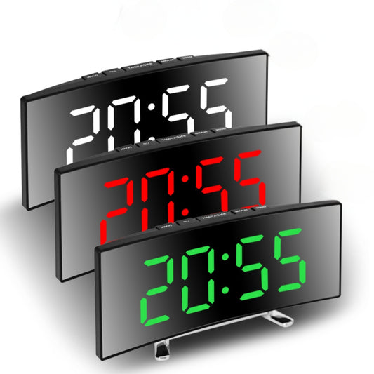 Curved LED Mirror Alarm Clock with Large Display