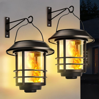 Solar Hanging Outdoor Lantern with Flickering Flames