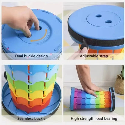 Portable Plastic Folding Telescopic Chair, Lightweight Adjustable Stool for Fishing Beach Camping, Compact Outdoor Foldable Seat