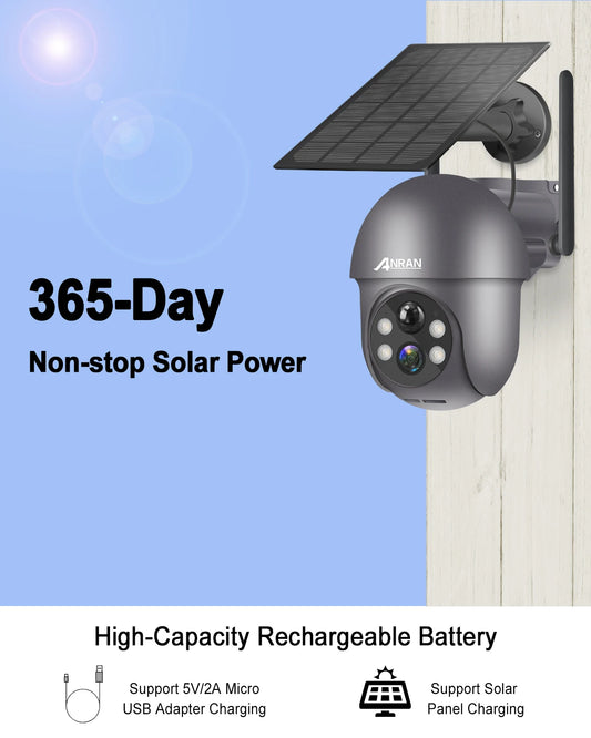 ANRAN Battery Powered PTZ Camera With Solar Panel 3MP Wireless Wifi Network Security Solar Cctv Camera