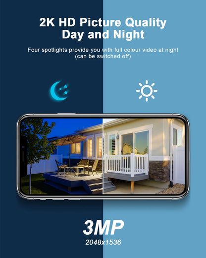 ANRAN 5MP 3K FHD 100% Wireless Support Alexa Color Night Vision Spotlight Outdoor Solar Wifi CCTV Camera
