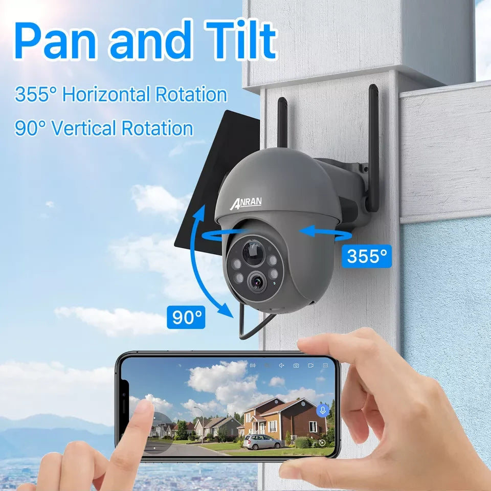 ANRAN Outdoor 2K Battery Powered 3MP Wireless Color Night Vision PIR Video Home PTZ CCTV Solar Wifi Camera Security