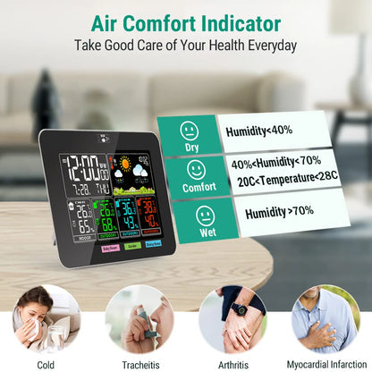 Weather Stations Wireless Indoor Outdoor Temperature Humidity VA Color Display Weather Forecast Barometric Pressure Alarm Clocks