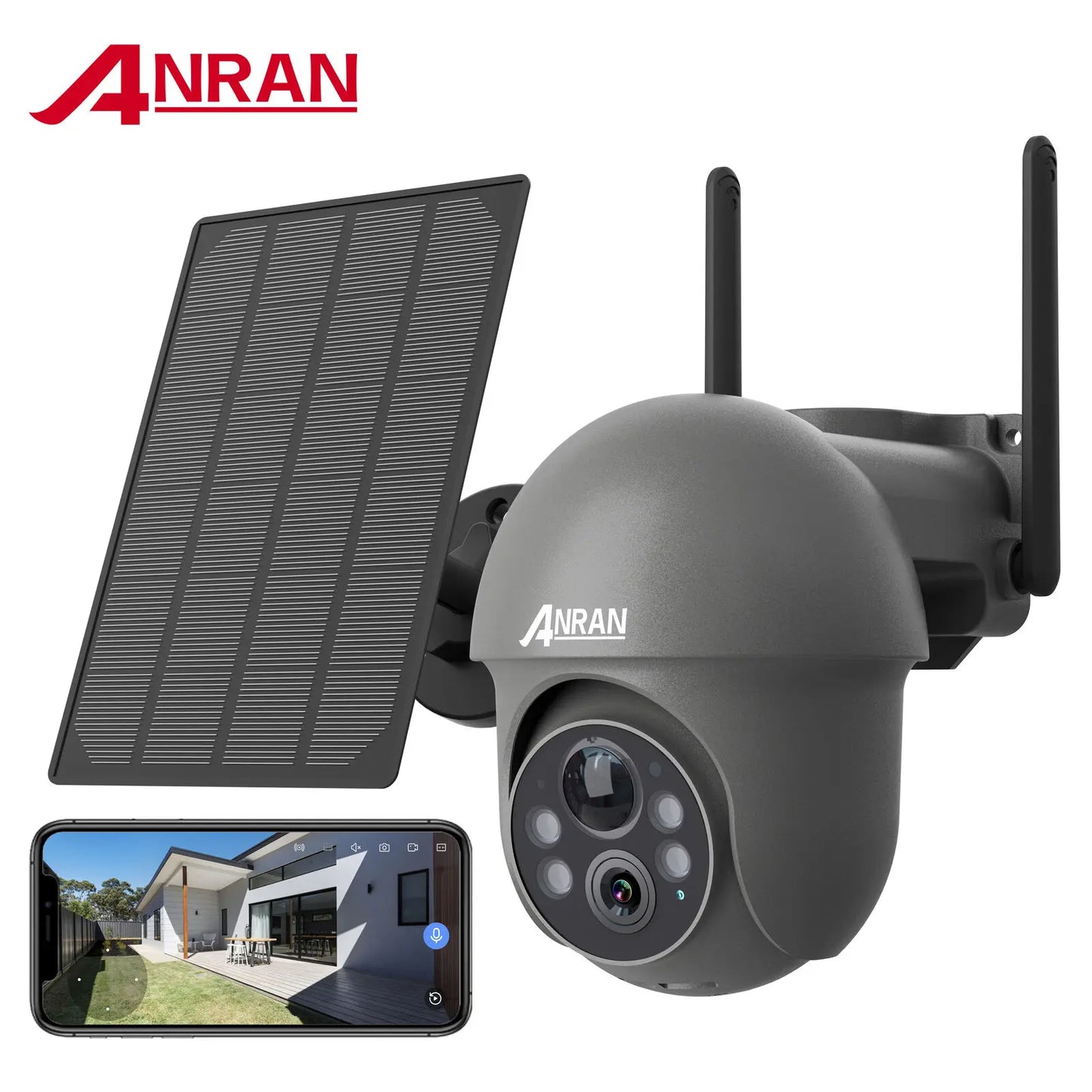 ANRAN Battery Powered PTZ Camera With Solar Panel 3MP Wireless Wifi Network Security Solar Cctv Camera