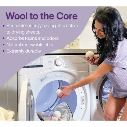 Pursonic Wool Dryer Balls Bundle – 3-Pack of Reusable Laundry Balls Made from Pure New Zealand Wool + Lavender & Peppermint Essential Oils