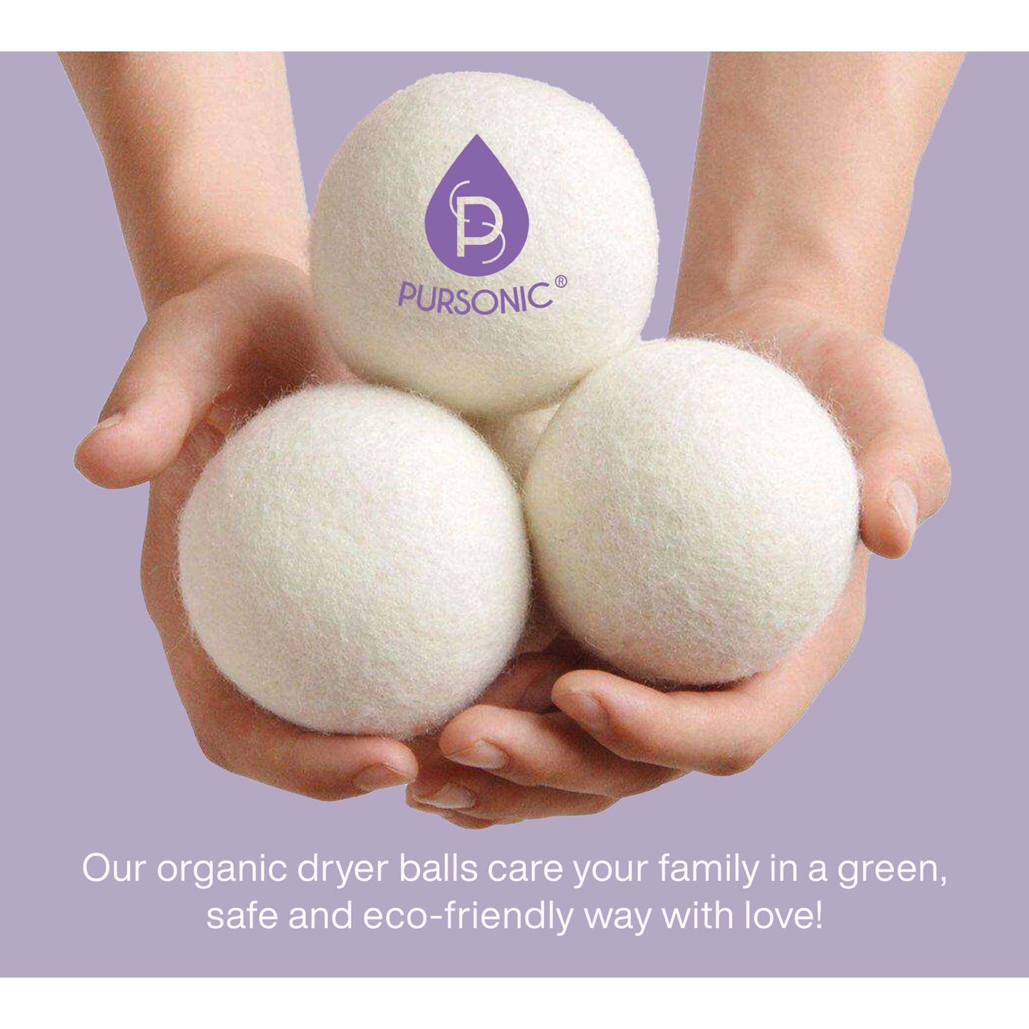 Pursonic Wool Dryer Balls Bundle – 3-Pack of Reusable Laundry Balls Made from Pure New Zealand Wool + Lavender & Peppermint Essential Oils