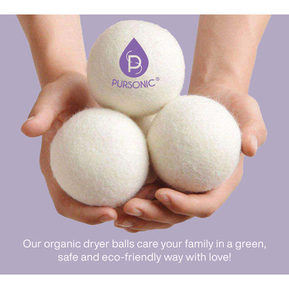 Pursonic Wool Dryer Balls Bundle – 3-Pack of Reusable Laundry Balls Made from Pure New Zealand Wool + Lavender & Peppermint Essential Oils