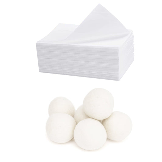 Laundry Care Essentials Bundle: 100 Detergent Sheets + 6 Wool Dryer Balls Pack