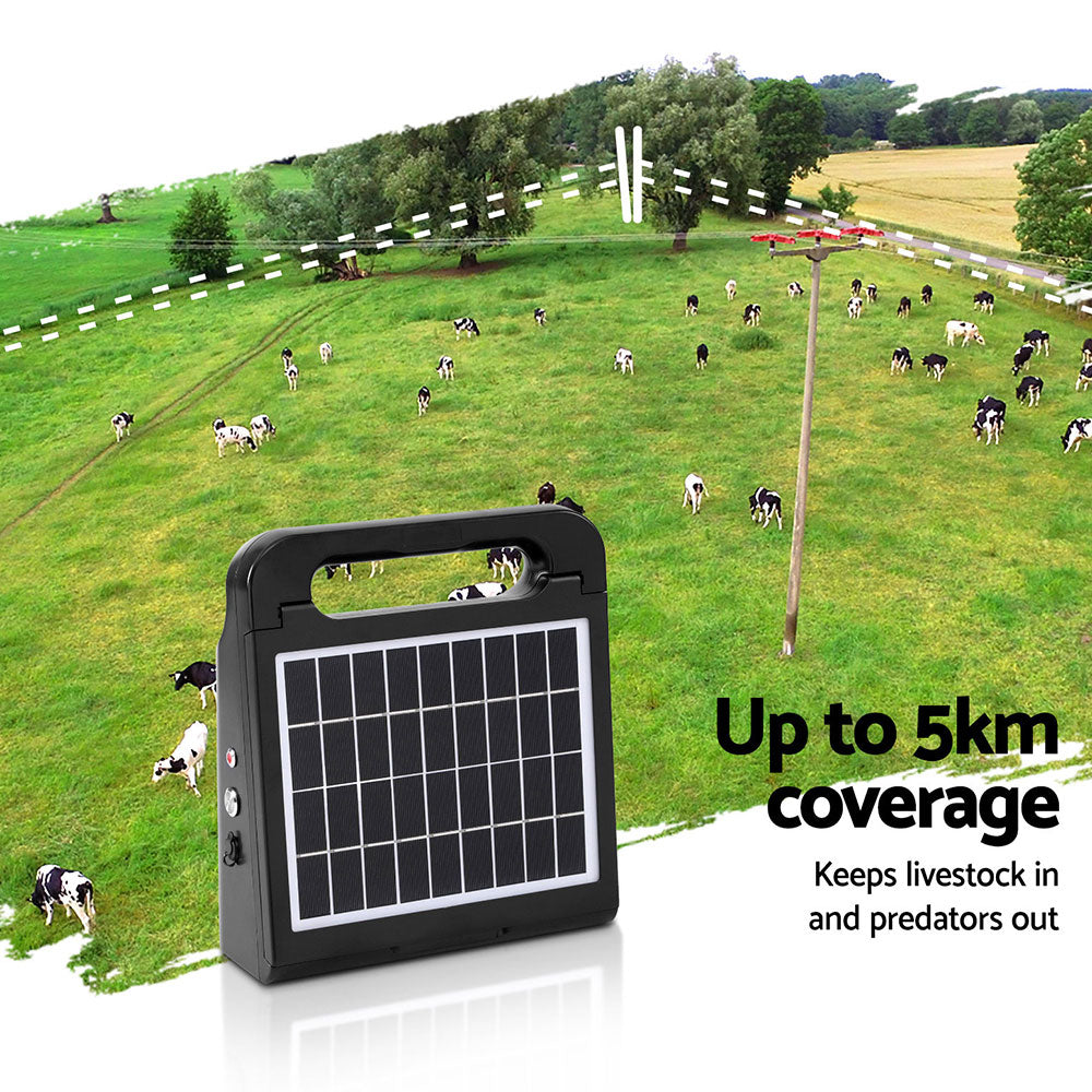 Giantz 5km Electric Fence Energiser Solar Energizer Charger Farm Animal 0.15J