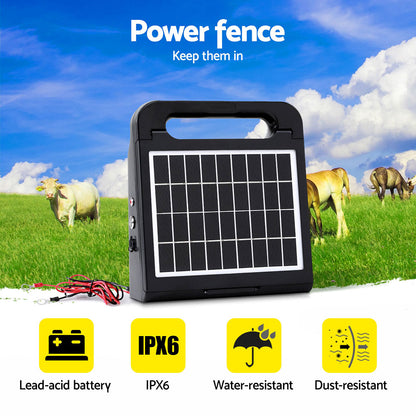 Giantz 10km Electric Fence Energiser Solar Energizer Charger Farm Animal 0.3J