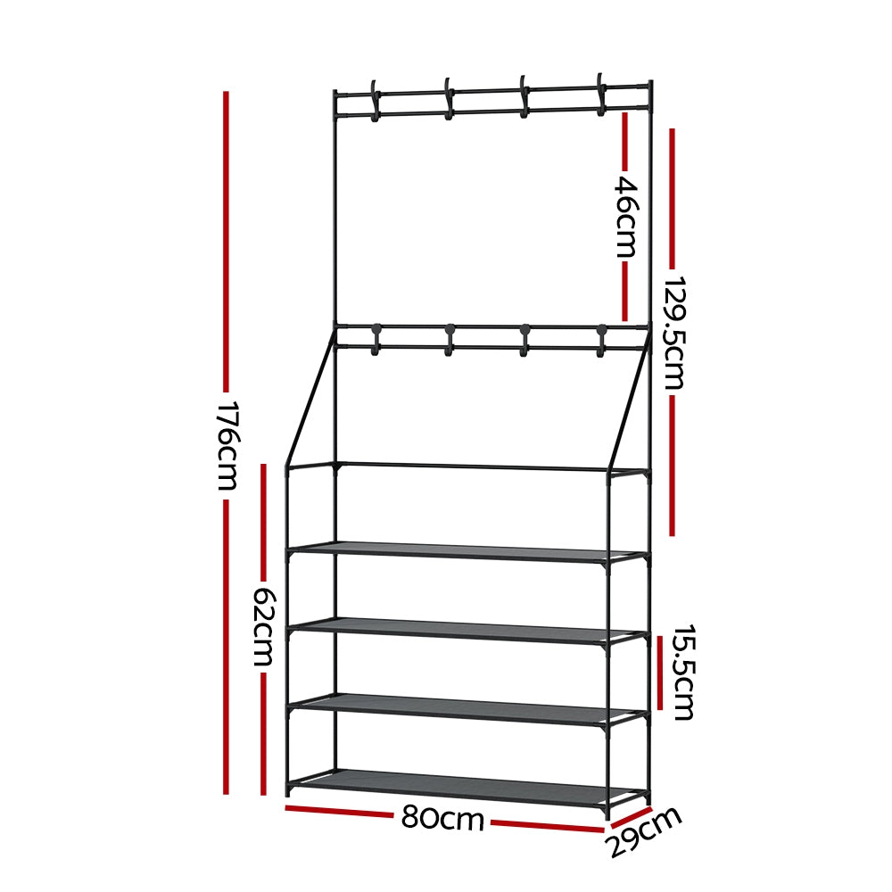 Artiss Shoe Rack Hall Tree 16 Pairs Black