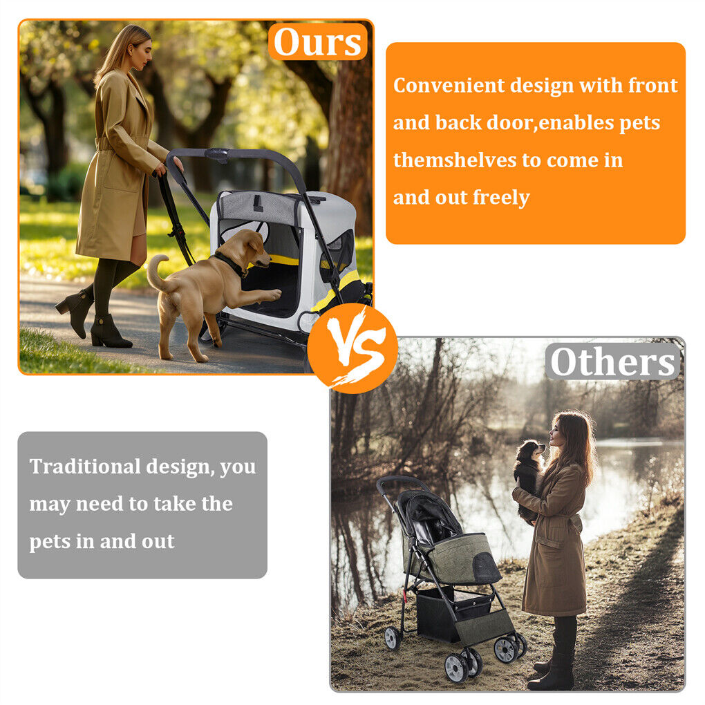 Dog Stroller w/ Rain Cover Foldable Pet Cart