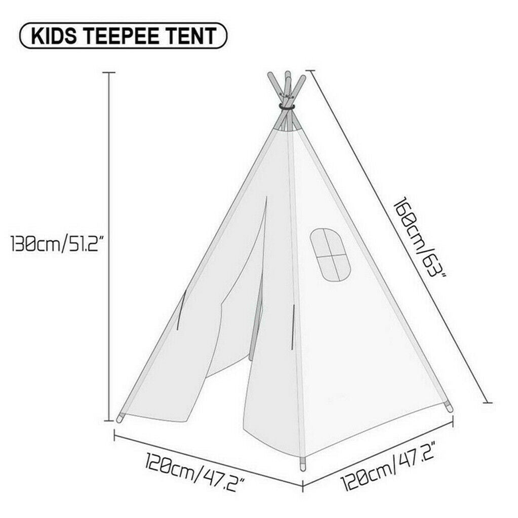 Kids Teepee Tent Linen Wood Black White Stripe Playhouse Indoor Garden