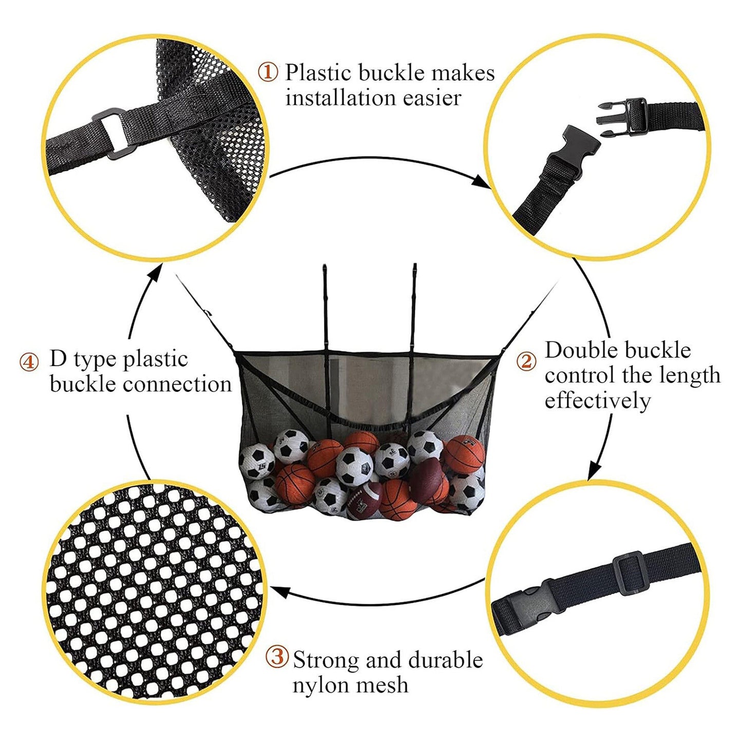 145x145CM Heavy Duty Pool Toy Storage Net Bag Adjustable Organizer