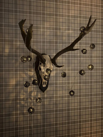 1 Set of Black 5cm Rattan Cane 20 Ball Battery Powered 3m String Lights Christmas Gift Home Wedding Party Bedroom Decoration Table Centrepiece