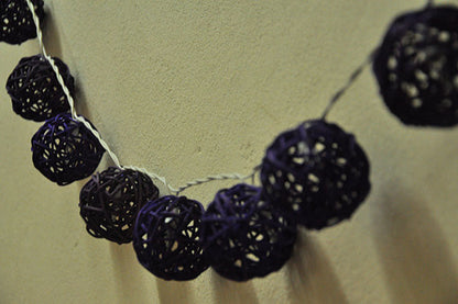 1 Set of Black 5cm Rattan Cane 50 Ball Battery Powered LONG 5m String Lights Christmas Gift Home Wedding Party Bedroom Decoration Table Centrepiece