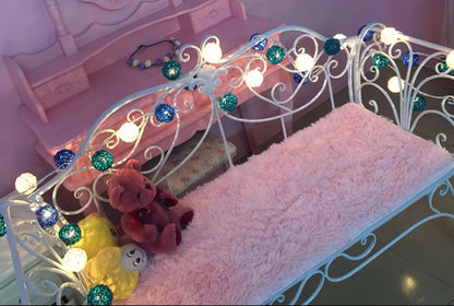 1 Set of Blue n White 5cm Rattan Cane 20 Ball Battery Powered 3m String Lights Christmas Gift Home Wedding Party Bedroom Decoration Table Centrepiece