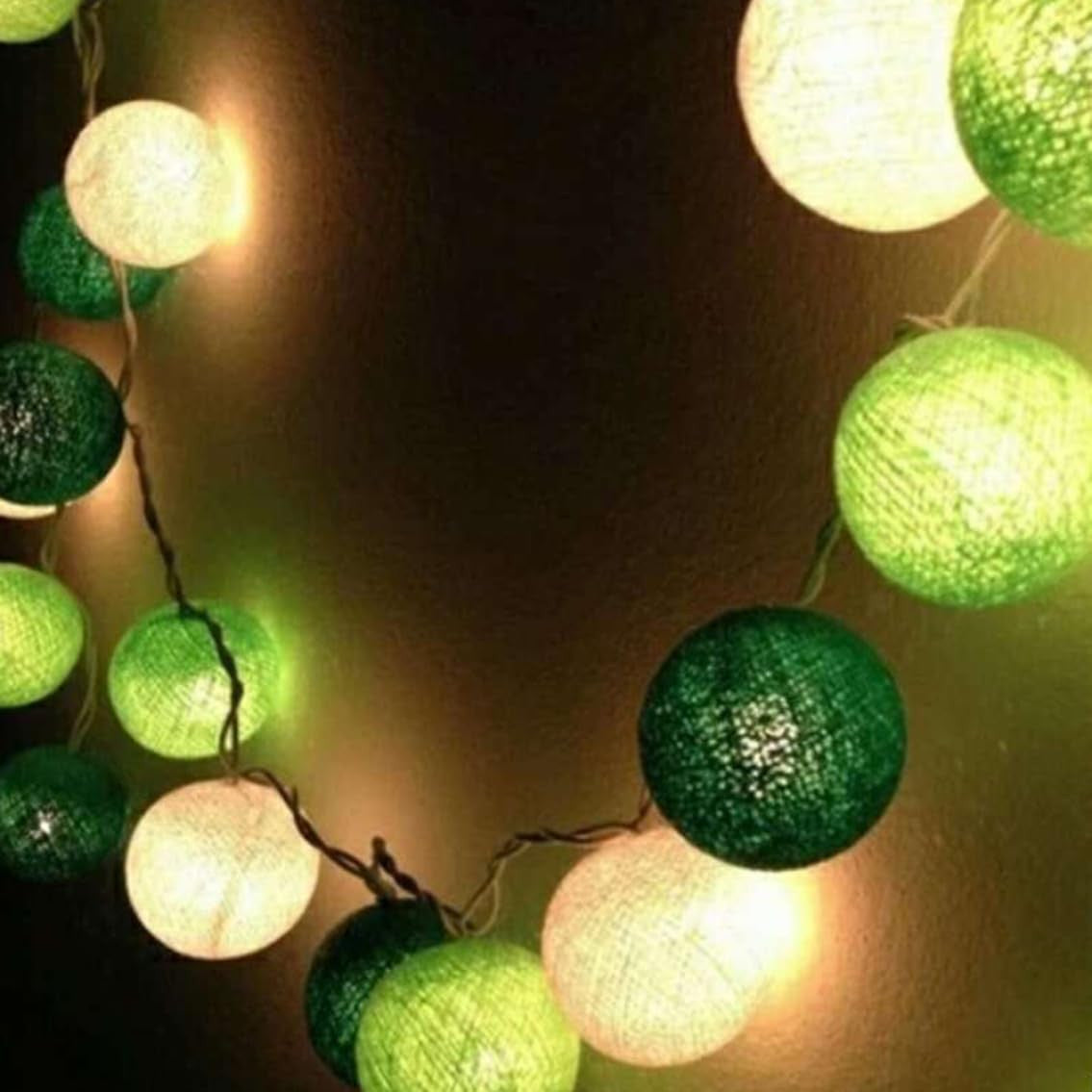 20 Ball Green 3m String Light Battery Box 5cm Cotton Ball  Christmas Birthday Garden Special Occasion Decoration