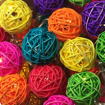 1 Set of Multi Coloured 5cm Rattan Cane 50 Ball Battery Powered LONG 5m String Lights Christmas Gift Home Wedding Party Bedroom Decoration Table Centrepiece