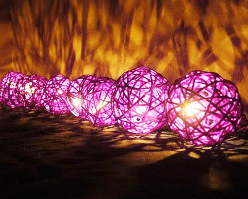 1 Set of Pink 5cm Rattan Cane 20 Ball Battery Powered 3m String Lights Christmas Gift Home Wedding Party Bedroom Decoration Table Centrepiece