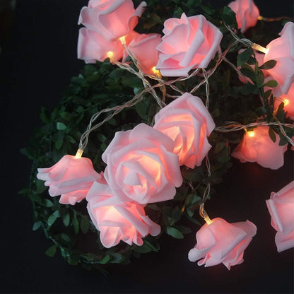 50 Pink Rose 3D Fairy Lights 5M LONG String, Battery (AA) Indoor & Outdoor Decorations Wedding Valentines Romantic Room Table Lighting