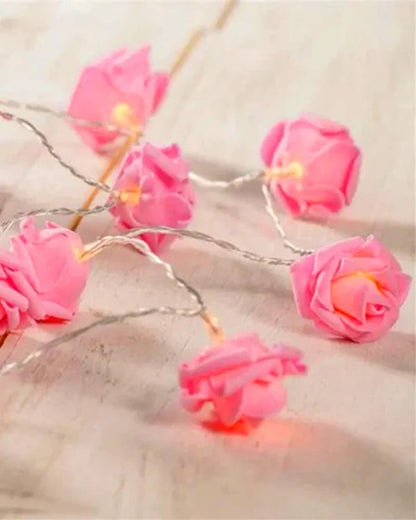 50 Pink Rose 3D Fairy Lights 5M LONG String, Battery (AA) Indoor & Outdoor Decorations Wedding Valentines Romantic Room Table Lighting