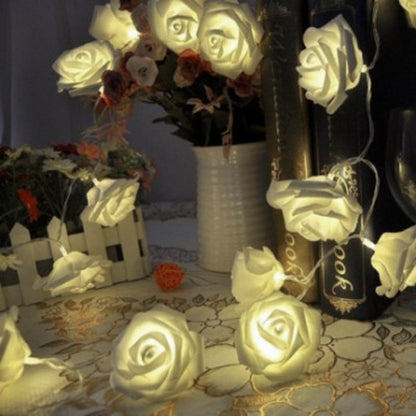 20 White Rose 3D Fairy Lights 3M String, Battery (AA) Indoor & Outdoor Decorations Wedding Valentines Romantic Room Table Lighting