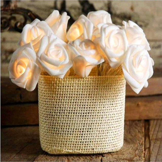 50 White Rose 3D Fairy Lights 5M LONG String, Battery (AA) Indoor & Outdoor Decorations Wedding Valentines Romantic Room Table Lighting