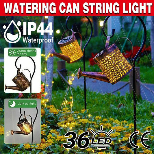 Solar Led Watering Can String Light Outdoor Garden Art Waterfall Lamp Decoration - Style A: Shower + Lamp