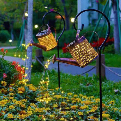 Solar Led Watering Can String Light Outdoor Garden Art Waterfall Lamp Decoration - Style A: Shower + Lamp
