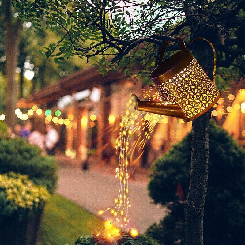 Solar Led Watering Can String Light Outdoor Garden Art Waterfall Lamp Decoration - Style A: Shower + Lamp