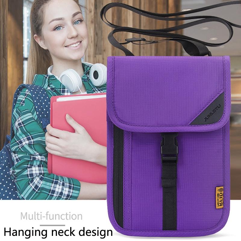 Neck Strap Rfid Passport Bag for Travel - Rose Red