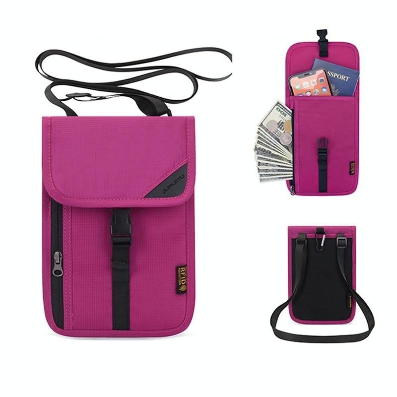 Neck Strap Rfid Passport Bag for Travel - Rose Red
