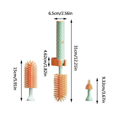 Vibe Geeks 360° Rotation Long Handle Reusable Silicone Baby Bottle Brush Set - Green