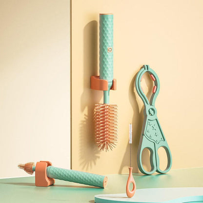 Vibe Geeks 360° Rotation Long Handle Reusable Silicone Baby Bottle Brush Set - Green