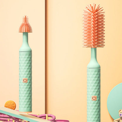 Vibe Geeks 360° Rotation Long Handle Reusable Silicone Baby Bottle Brush Set - Green