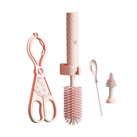Vibe Geeks 360° Rotation Long Handle Reusable Silicone Baby Bottle Brush Set - Pink