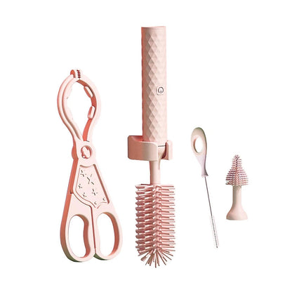 Vibe Geeks 360° Rotation Long Handle Reusable Silicone Baby Bottle Brush Set - Pink