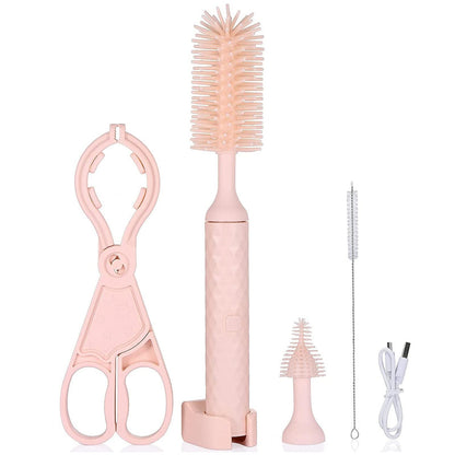 Vibe Geeks 360° Rotation Long Handle Reusable Silicone Baby Bottle Brush Set - Pink