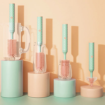 Vibe Geeks 360° Rotation Long Handle Reusable Silicone Baby Bottle Brush Set - Pink